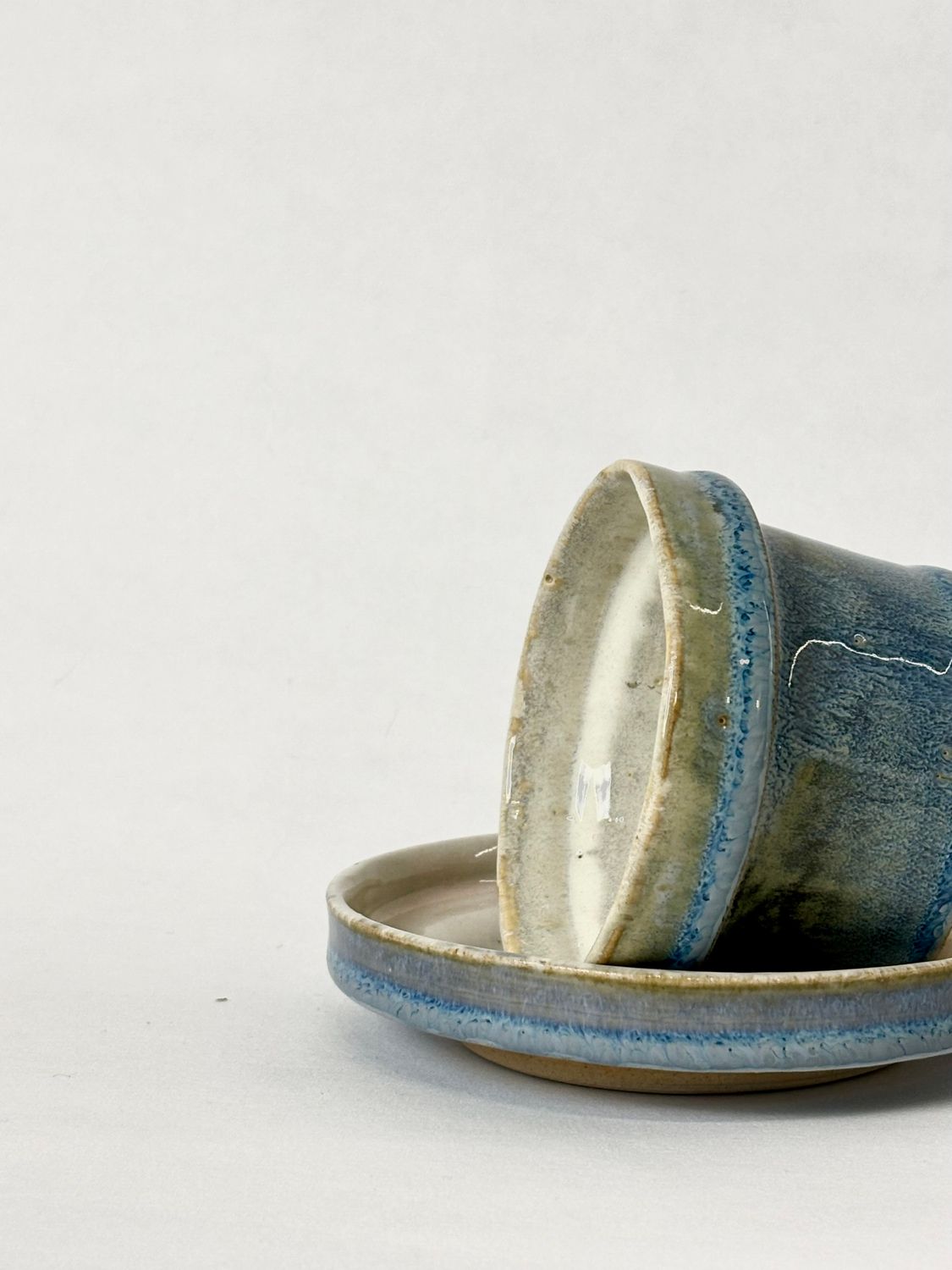 Small coffee set - Floating blue with contrasting dusty rose/honey flux