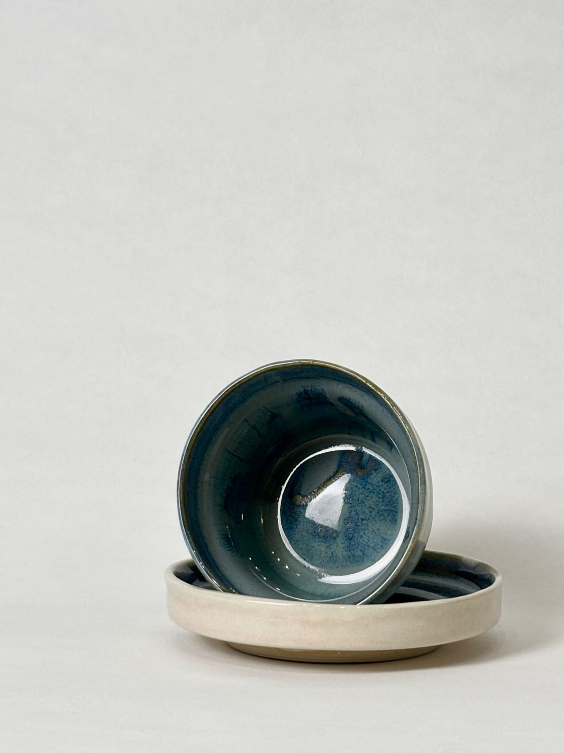 Small coffee set - Floating blue with contrasting dusty rose/blue