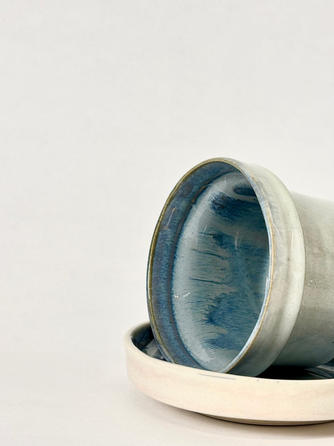 Small coffee set - Floating blue with contrasting dusty rose/blue