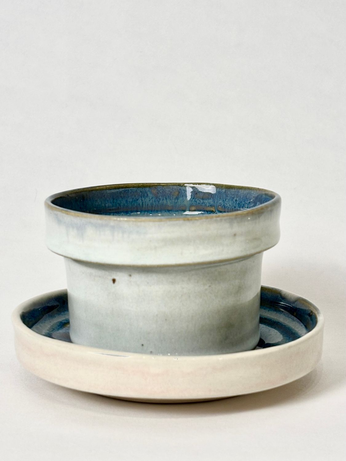 Small coffee set - Floating blue with contrasting dusty rose/blue