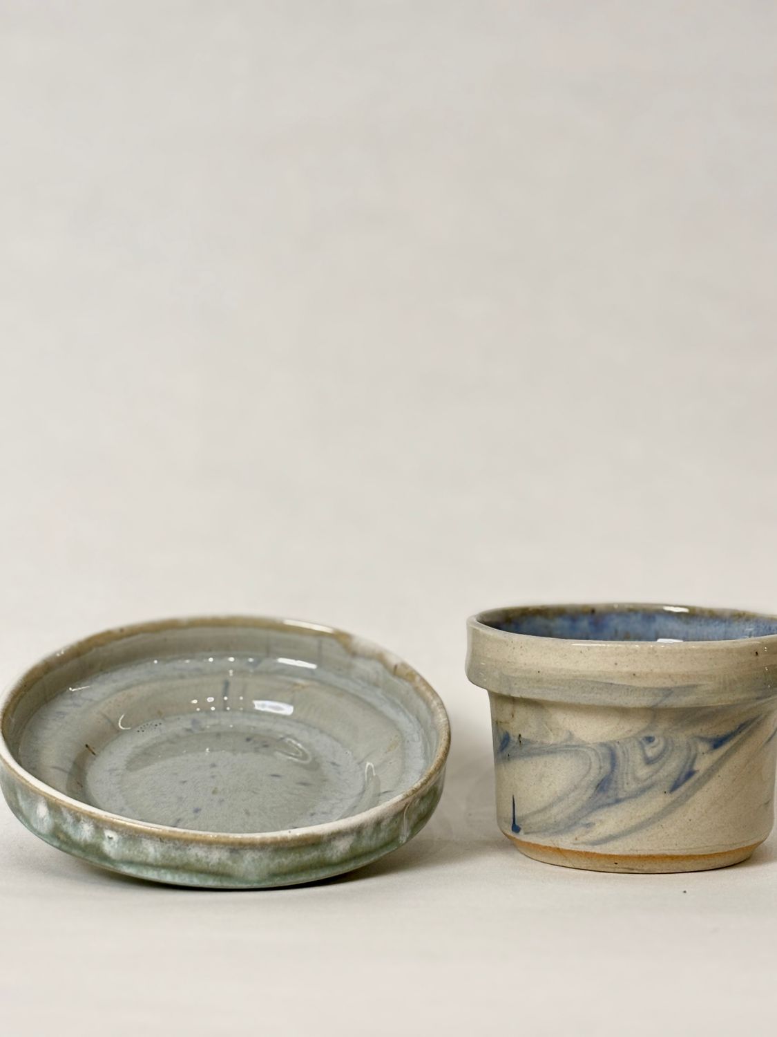 Small coffee set - Soft blue with blue marble, soft aqua with cloudburst