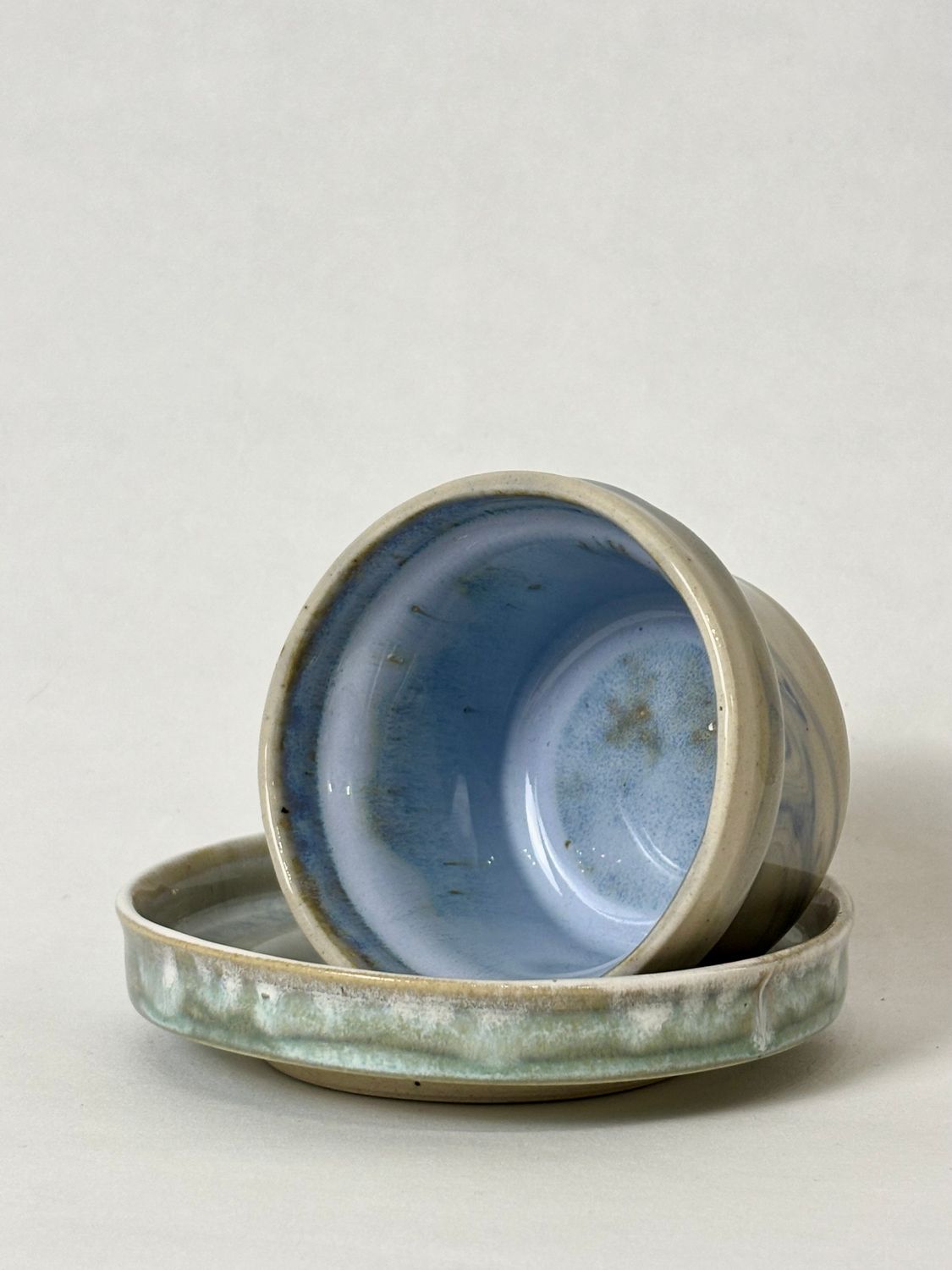 Small coffee set - Soft blue with blue marble, soft aqua with cloudburst