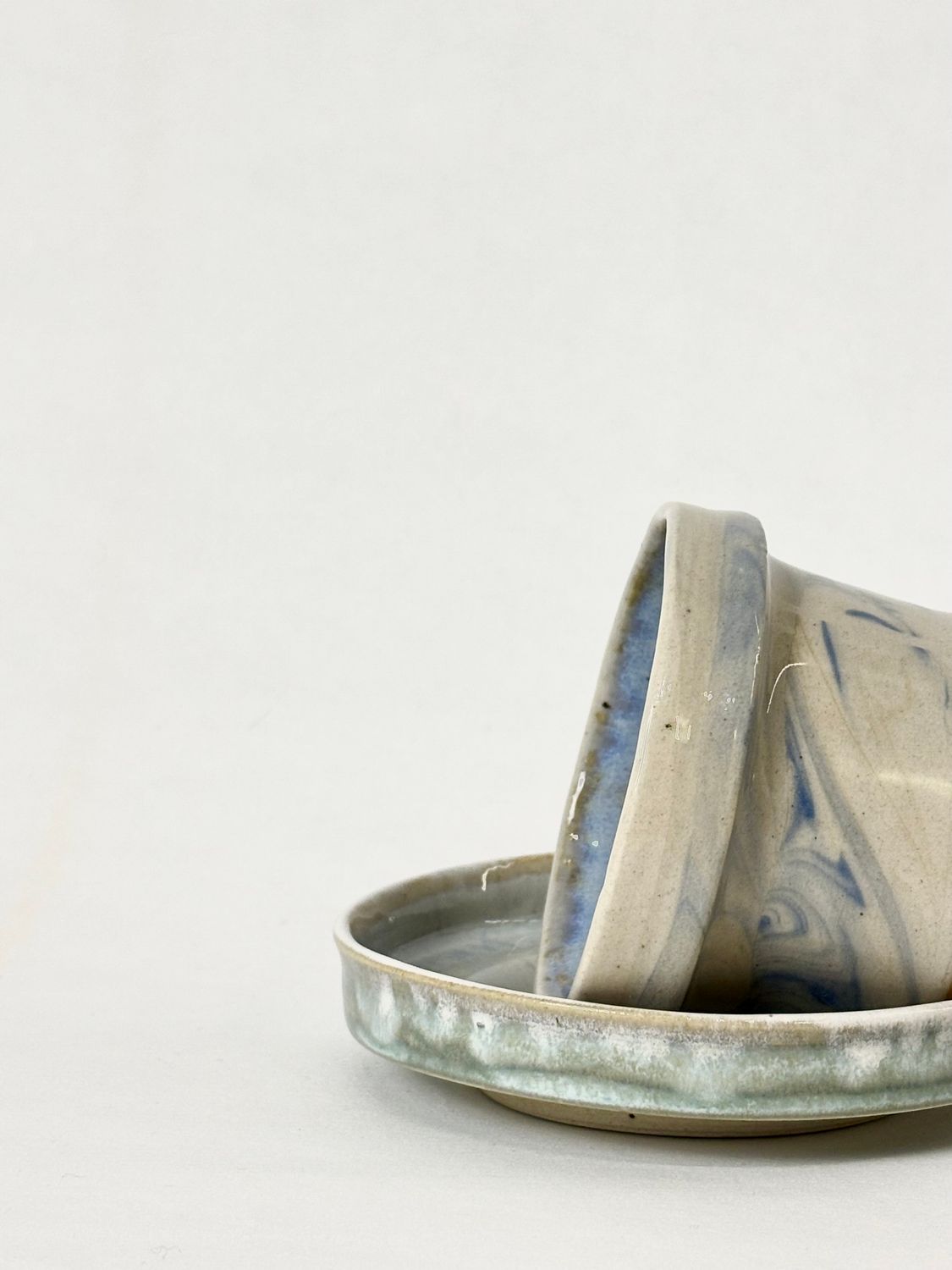 Small coffee set - Soft blue with blue marble, soft aqua with cloudburst