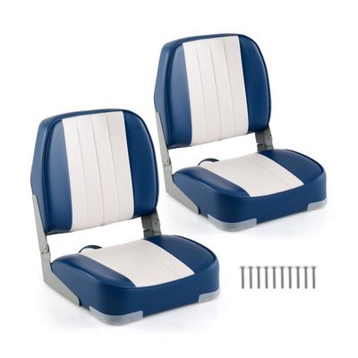 2-Pack Boat Seats Folding Low Back Boat Chairs Waterproof PVC Leather Cabin Seating-Blue - Color: Blue