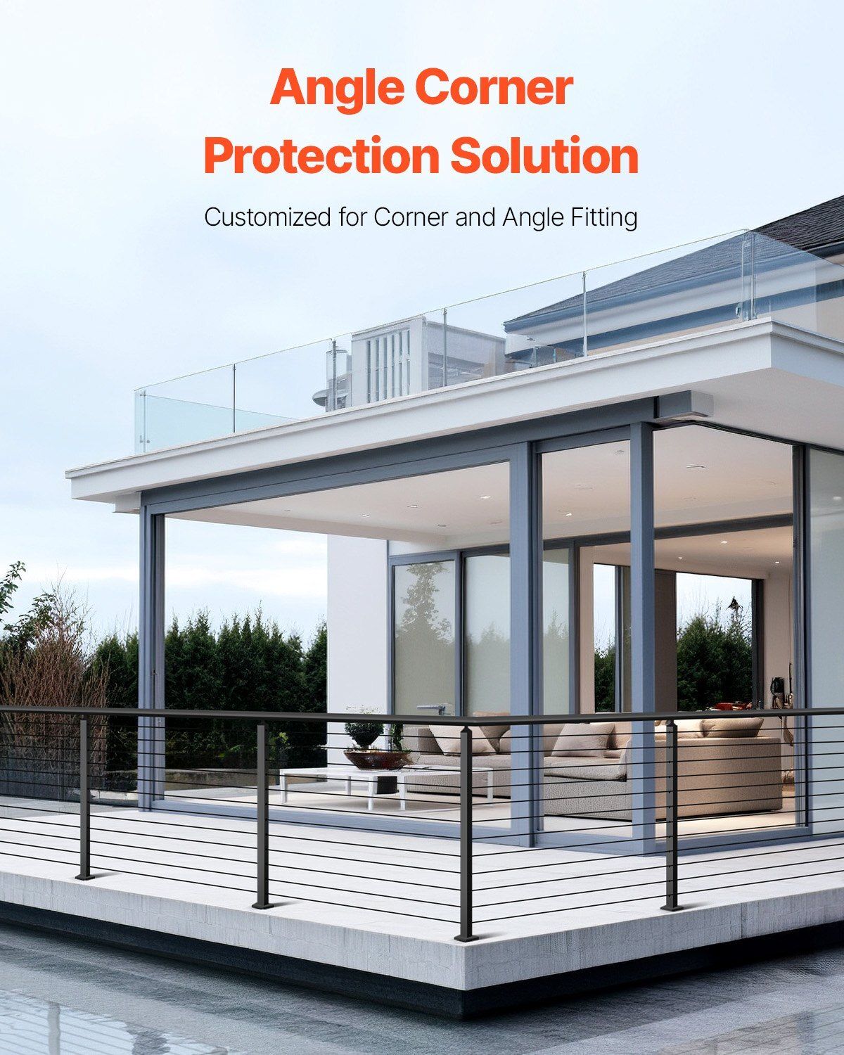 Cable Railing Post, 42x2x2 Inch Corner Railing Post, with L-Shaped Pre-Drilled Holes, Stainless Steel Cable Rail Post with Horizontal and Curved Bracket, 1-Pack, Black, 1JZLGZXHS1065S1EW001V0