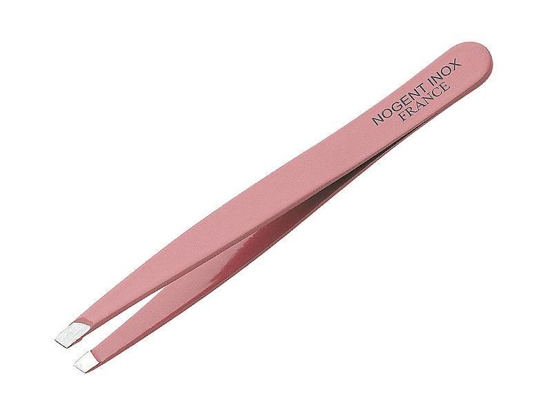 Pince à épiler mors biais rose inox
