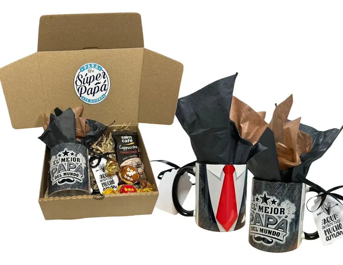 Caja C/taza Regalo Día Del Padre +capuchino + Bombom