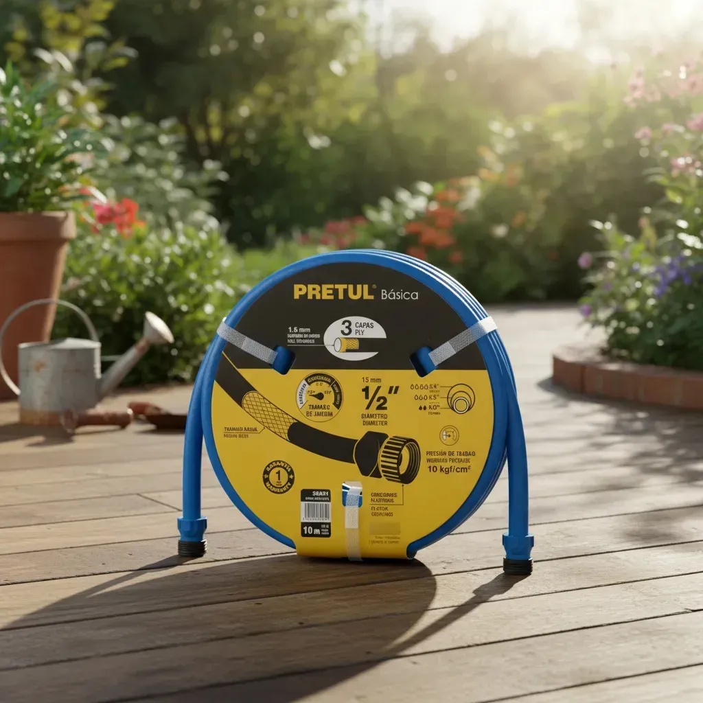 Manguera Jardin Riego 10mt 1/2 Pretul 3 Capas C/acoples Azul