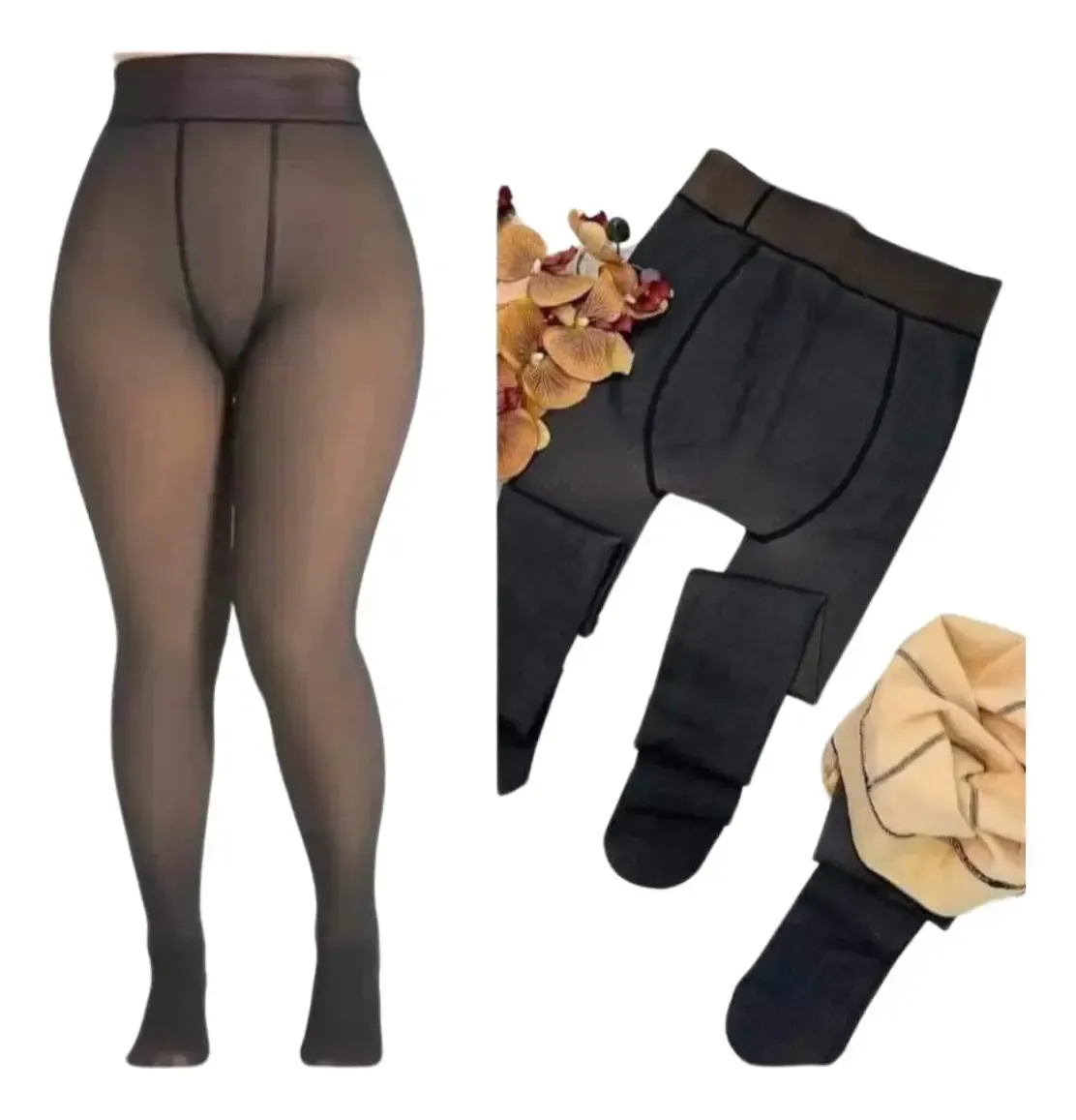 Calza Pantimedia Térmica Efecto Piel Con Corderito