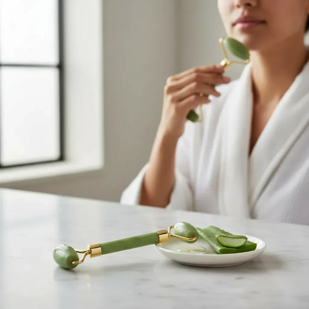 Rodillo Masajeador Facial Piedra Jade