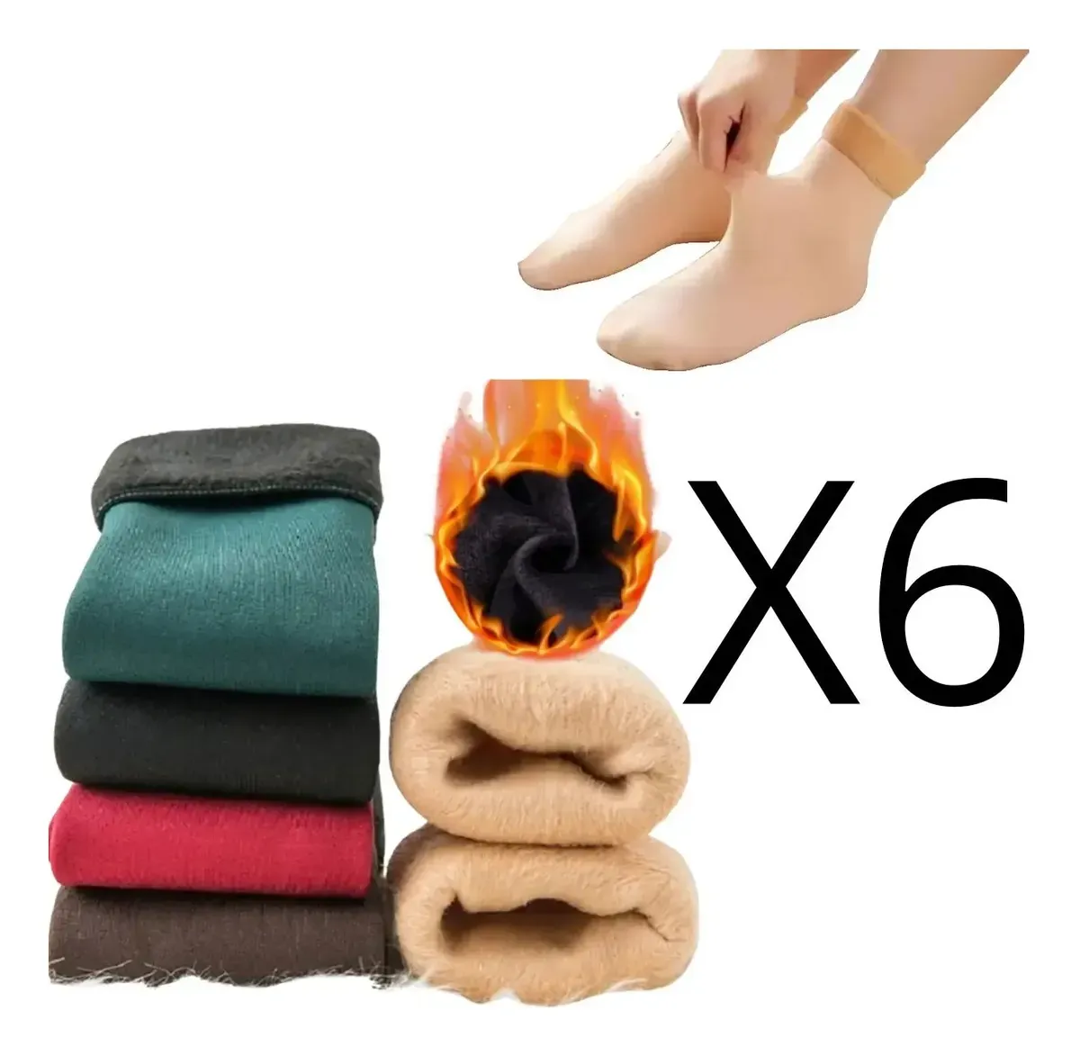 Pack X6 Medias Térmicas Calcetines Abrigadas Surtidos