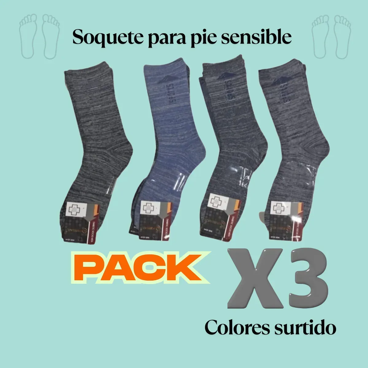 Pack X3 Soquete Largo Para Diabético Elastizado De Hombre