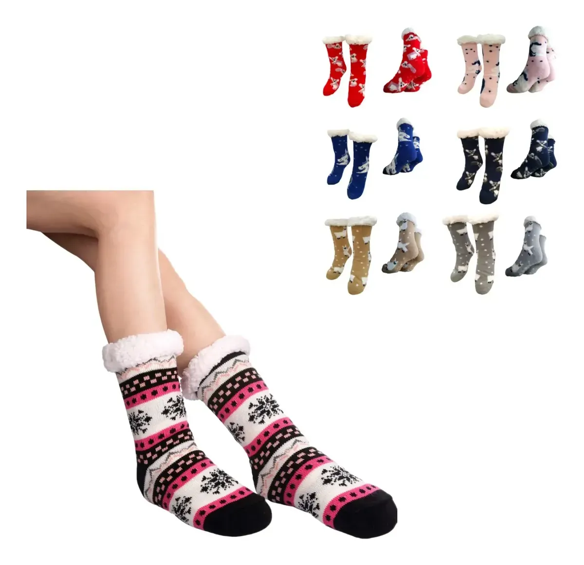 Pack X3 Pares Soquete Medias Antideslizante / Corderito Dama