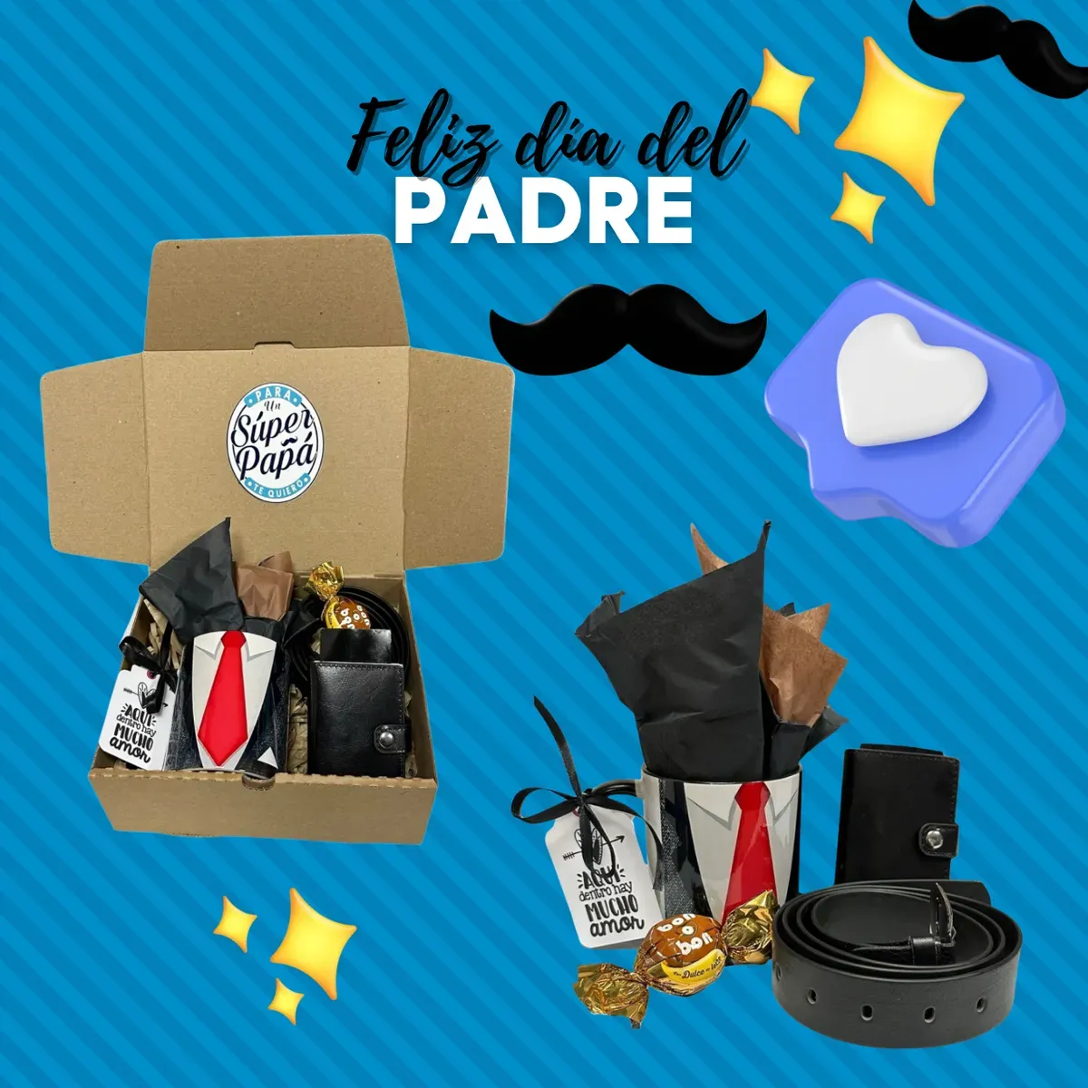 Box Regalo Día Del Padre Taza + cinto negro + billetera