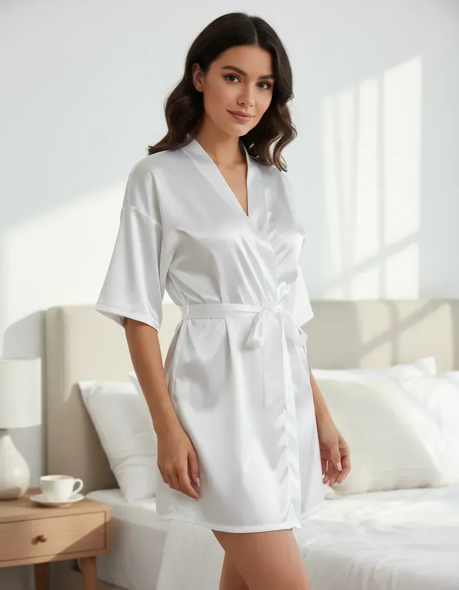 Bata De Seda Saten Para Mujer Pijama +scrunchie De Regalo