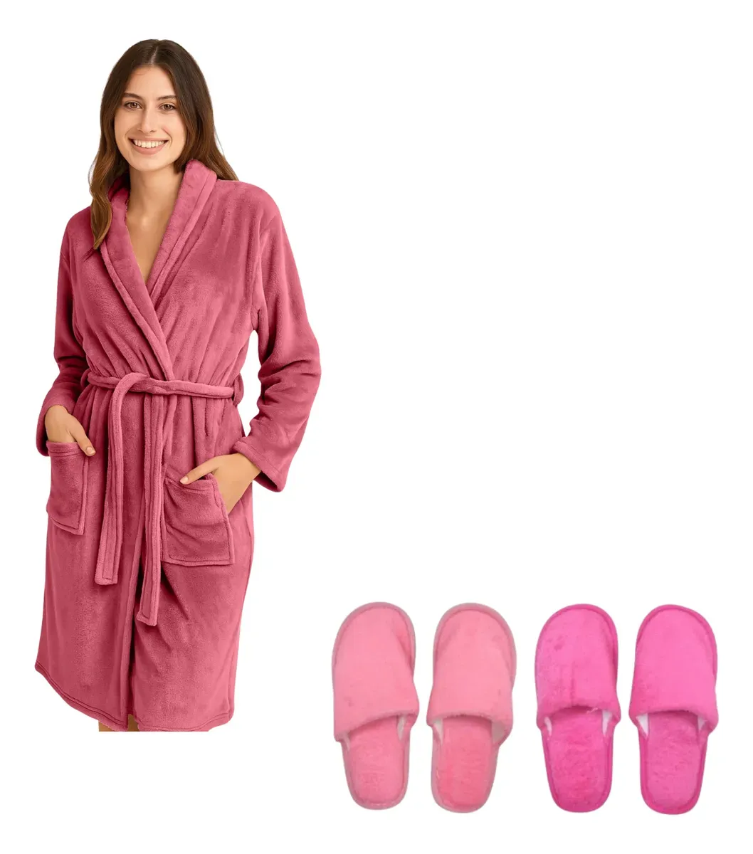 Bata Salto De Cama Acogedor Unisex Variado+pantufla