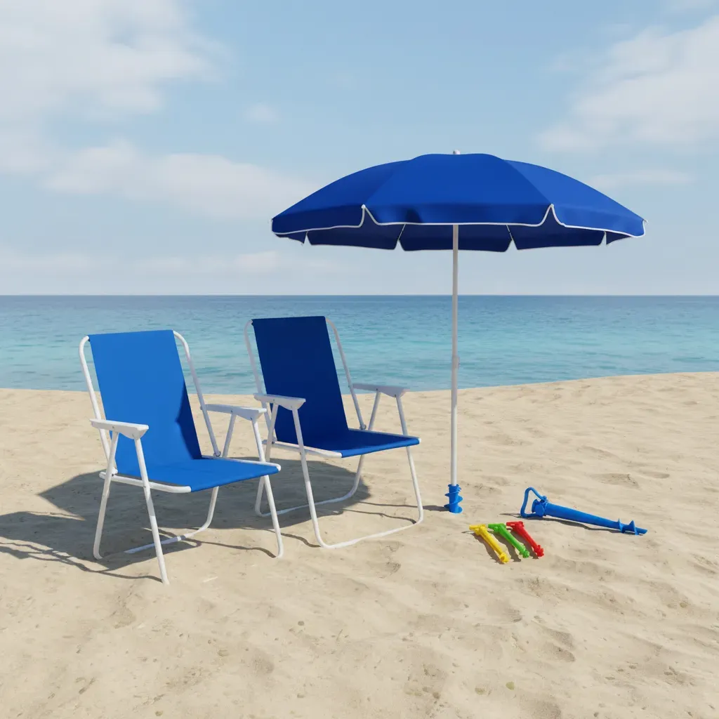 Combo Playa 2 Sillas + Sombrilla + Colocador De Sombrilla
