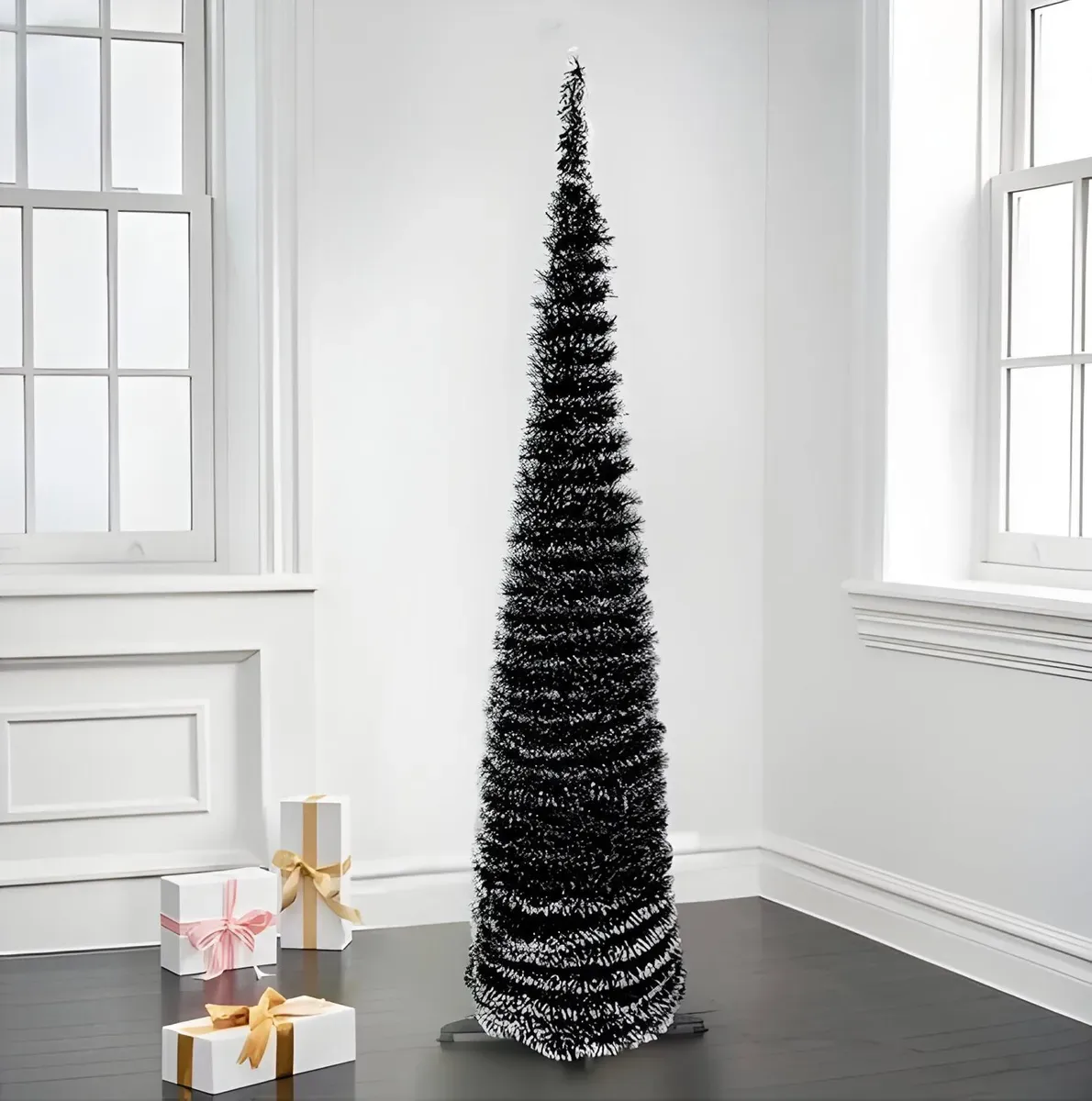 Árbol De Navidad Espiral Plegable Con Puntas Blancas 150cm