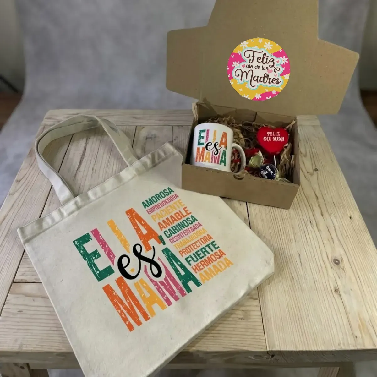 Kit Caja Personalizada Taza + Tote Bag Mediana Regalo Madre