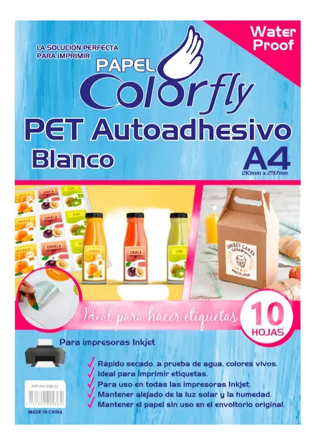 Papel Fotografico Pet Autoadhesivo Resistente Al Agua A4 X10