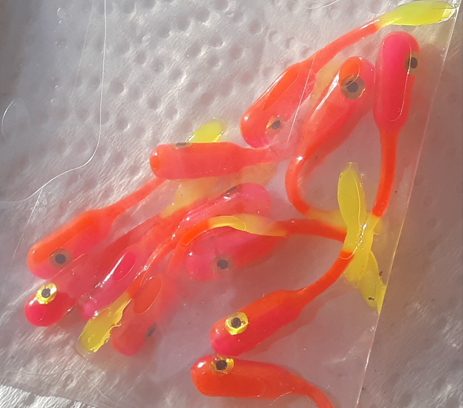 1.5&quot; Crappie killer Jr trio sizzlin orange, pink &amp; Chartreuse 12 per pack