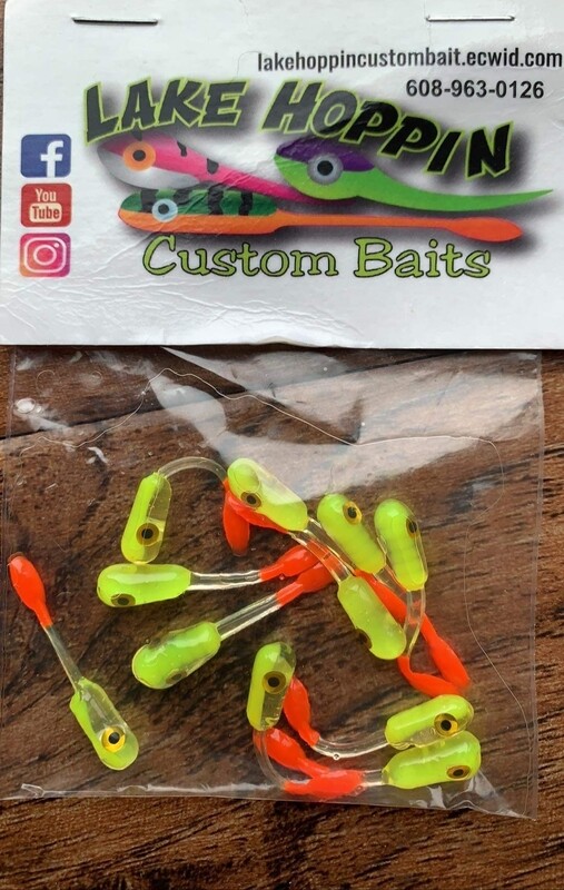 1.5&quot; Crappie killer Jr trio chartruse yellow, clear, &amp; sizzlin orange 12 per pack