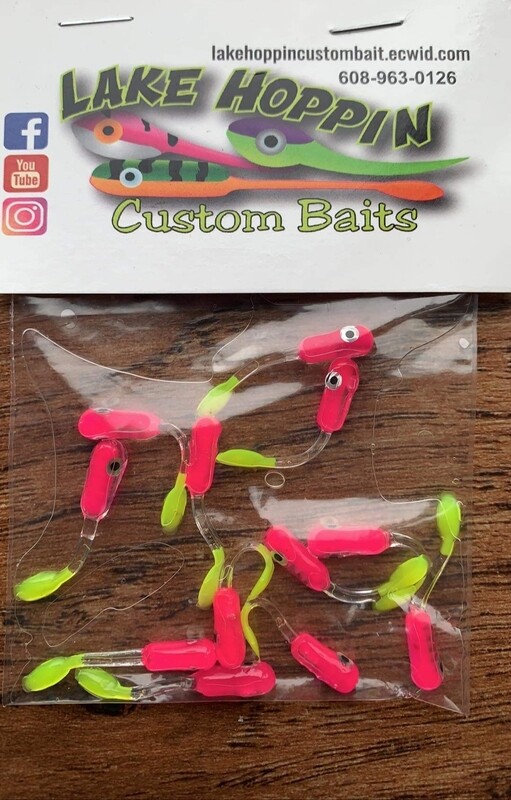 1.5&quot; Crappie killer Jr trio Hot pink, clear &amp;  Chartreuse  yellow 12 per pack