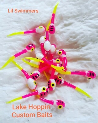 1 1/4&quot; Lil Swimmers tiger, hot pink/white/chartruse tip tail  10 per pk