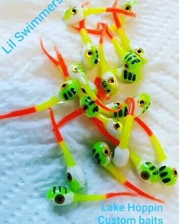 1 1/4&quot; lol Swimmers sizzlin orange tip, Chartreuse, white, lucky lime 10 per pack