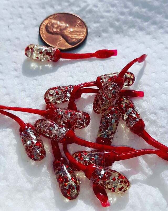 1.5&quot; nummies 50 per pack. Red &amp; silver mix &amp; red tail