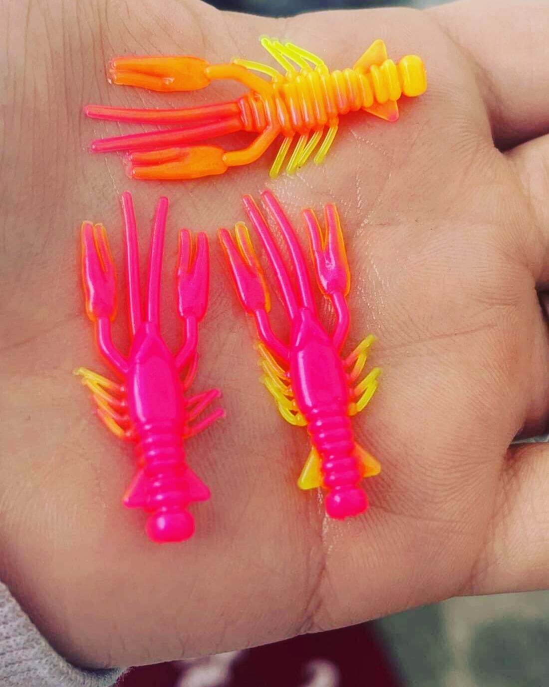 1.5&quot; Crappie claws crawfish 
Hot pink &amp; Chartreuse 
8 per pack