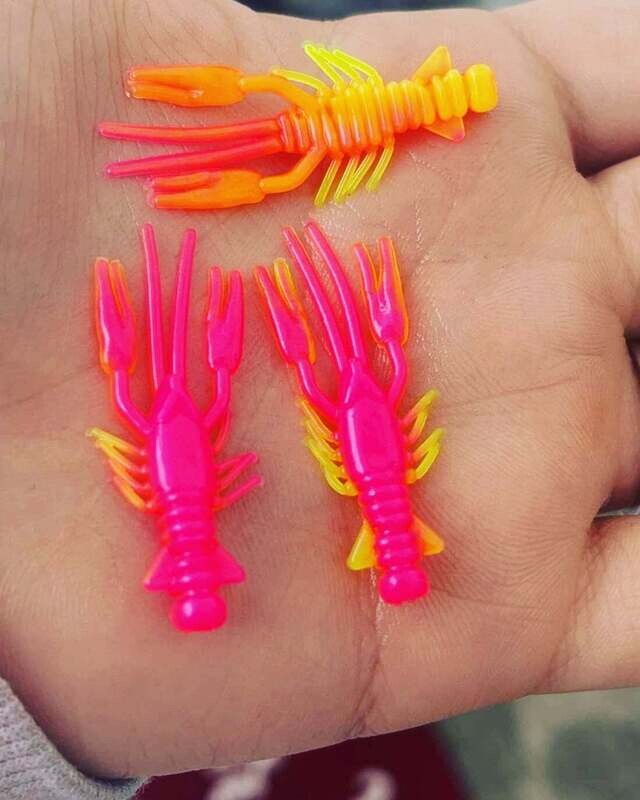 1.5&quot; Crappie claws crawfish 
Hot pink &amp; Chartreuse 
8 per pack