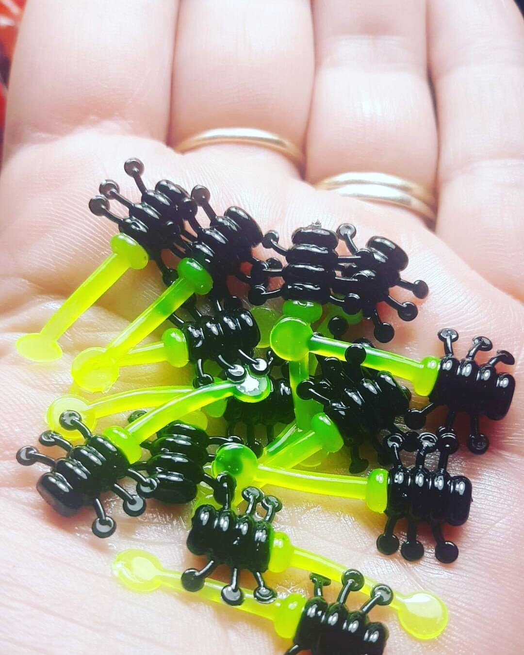 1&quot; Splatter bug 
Black &amp; Chartreuse 
14 per pack