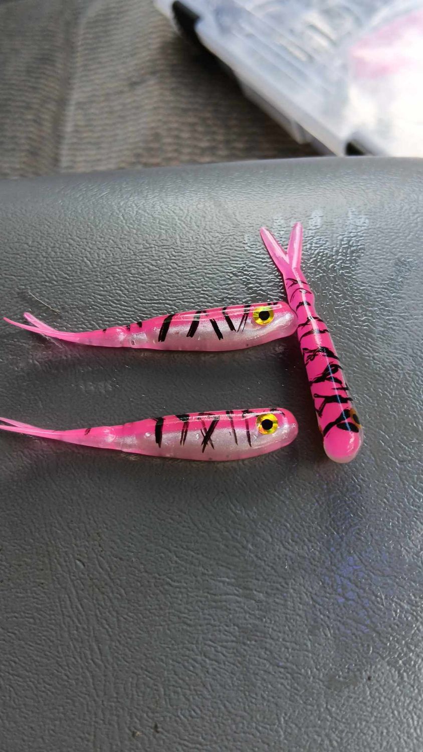 2 1/4&quot; Mad hoppin minnows 
Hot pink 💗 tiger
10 per pack
