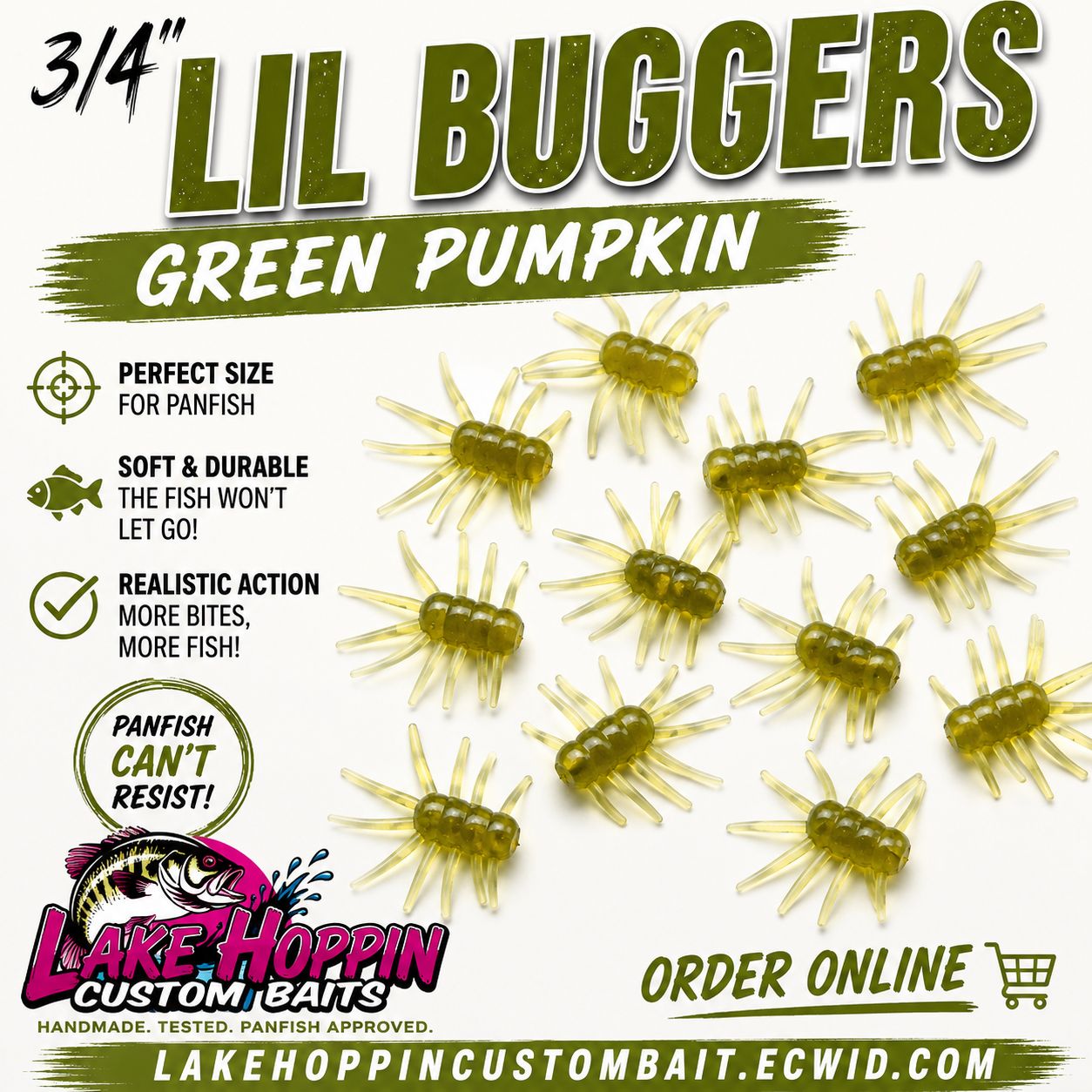 3/4" lil buggers 100 per pack  Green pumpkin