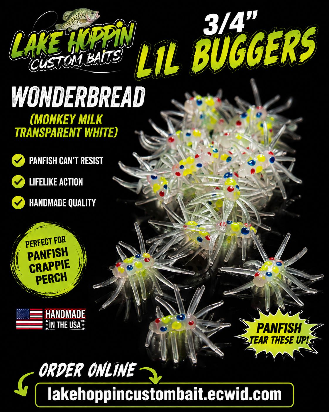 3/4" Lil buggers Hand painted  Wonderbread ( transparent white) 10 per pack