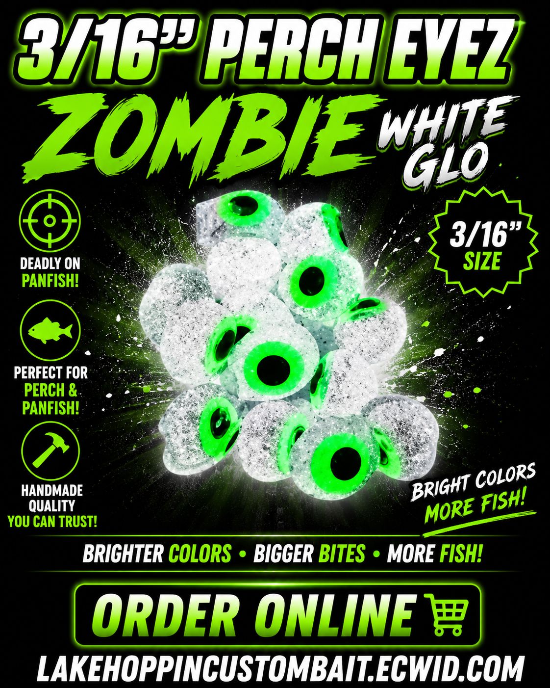 3/16" Perch eyez white glo