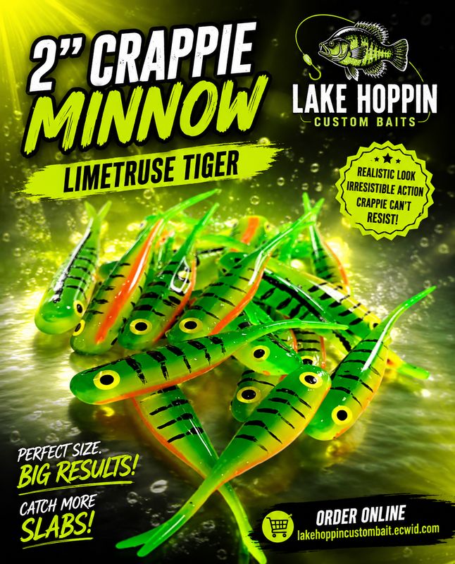 2" Crappie minnow Limetruse  Tiger  Each 1 is hand painted  10 per pack