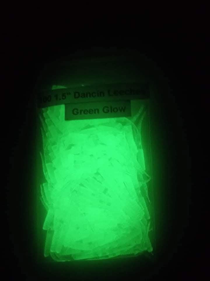 1.5" Dancin leeches  100 per pack Green glo