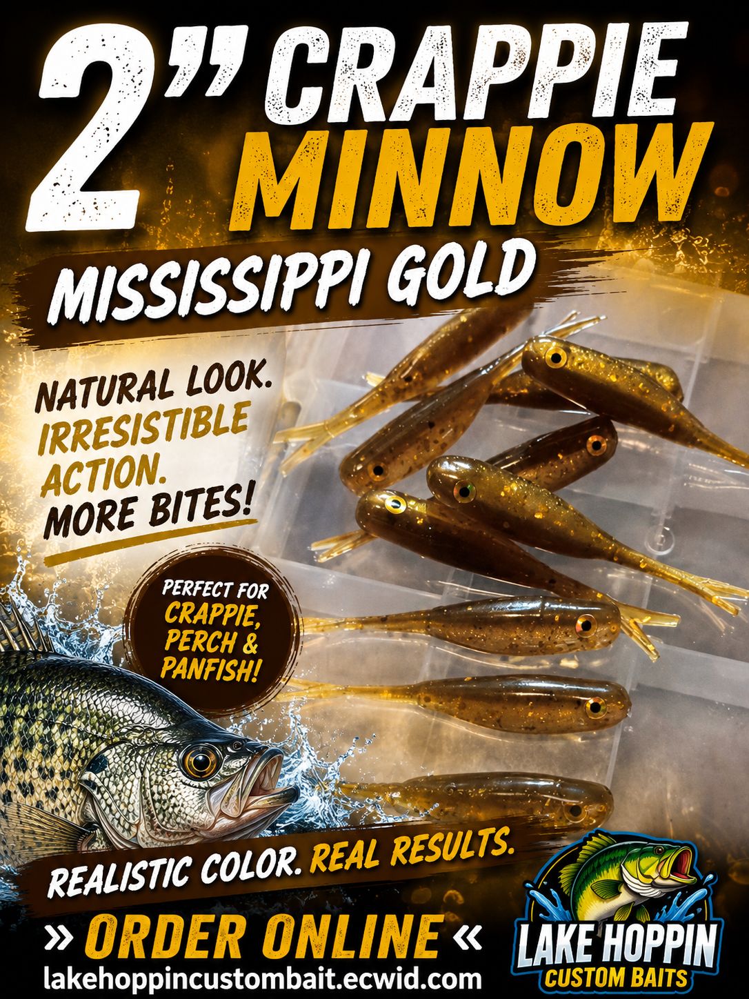 2" Crappie Minnow  10 per pack  Brown &amp; gold