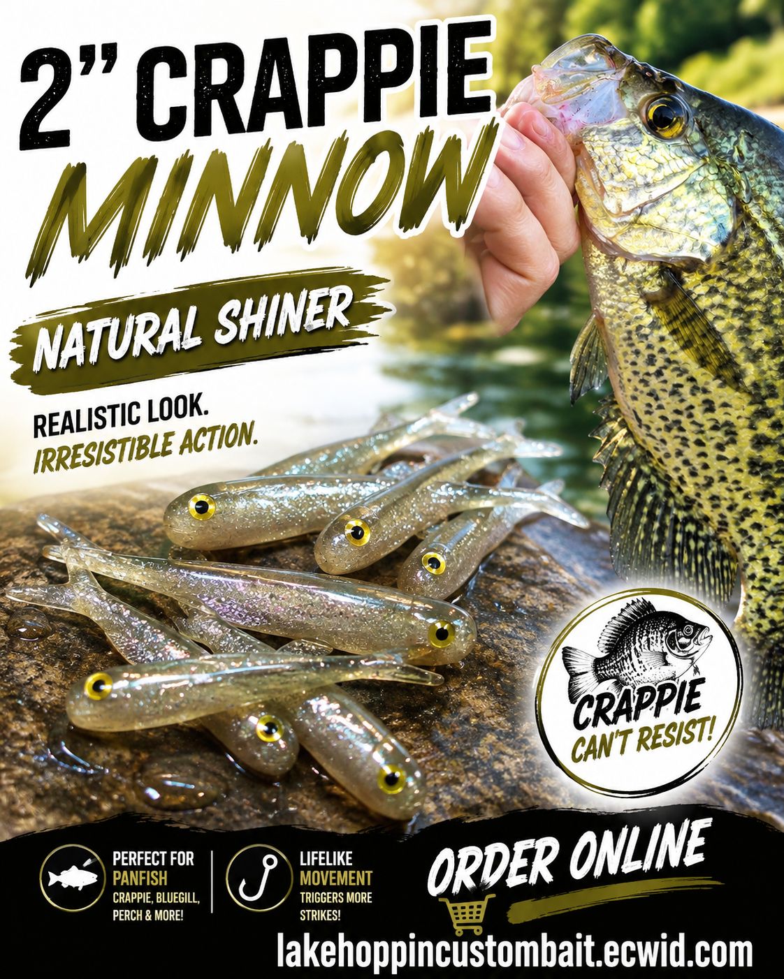 2" Crappie minnow  10 per pack  light silver gray back, silver &amp; silver flake and violet pearl belly
