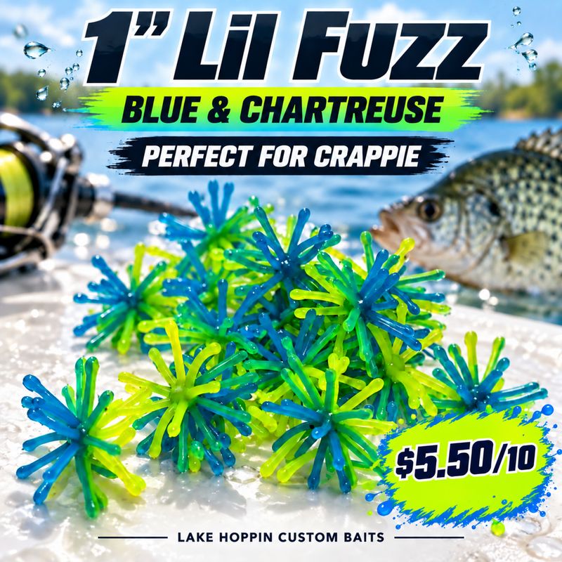 1" Lil fuzz Blue &amp; chartreuse  10 per pack