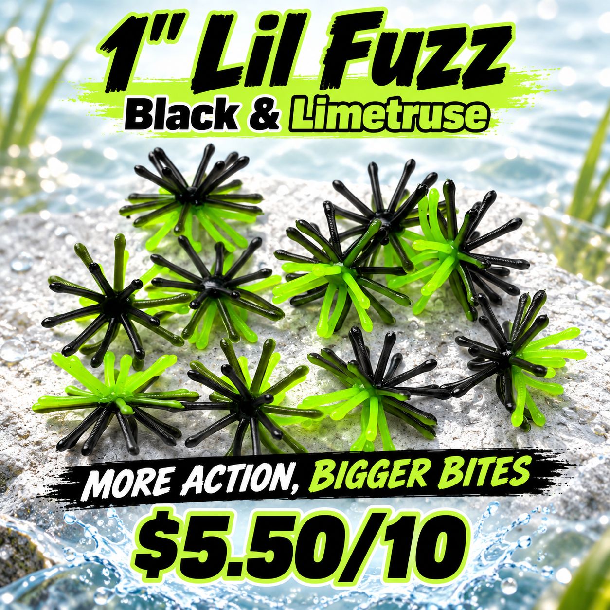 1" Lil fuzz Black &amp; Limetruse  10 per pack