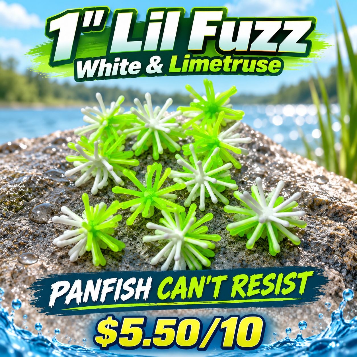 1" Lil fuzz White &amp; Limetruse  10 per pack