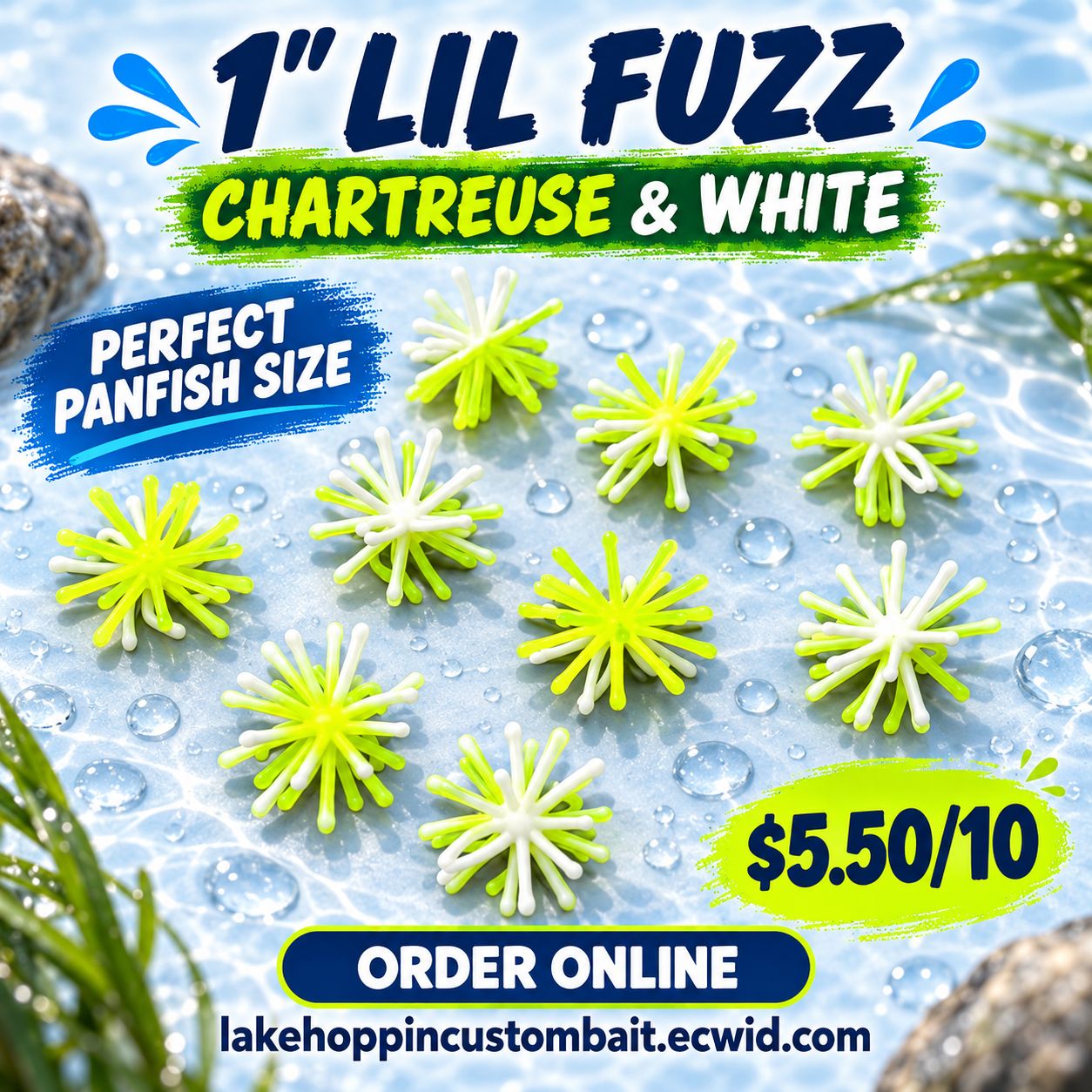 1" Lil fuzz  White &amp; chartreuse  10 per pack