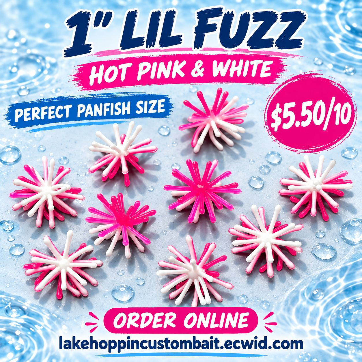 1" Lil fuzz  White &amp; Hot pink  10 per pack