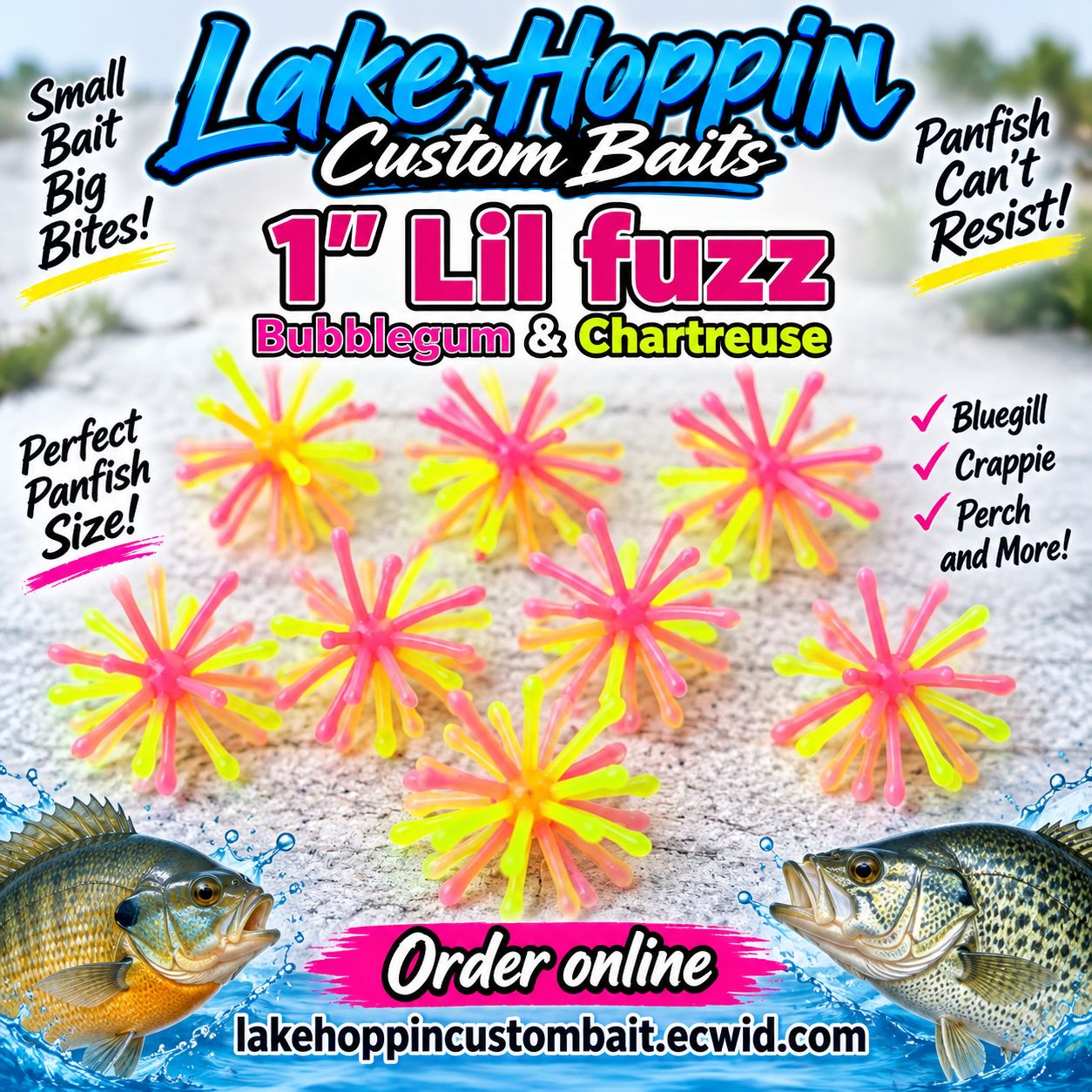1" Lil fuzz  10 per pack  Bubblegum &amp; chartreuse