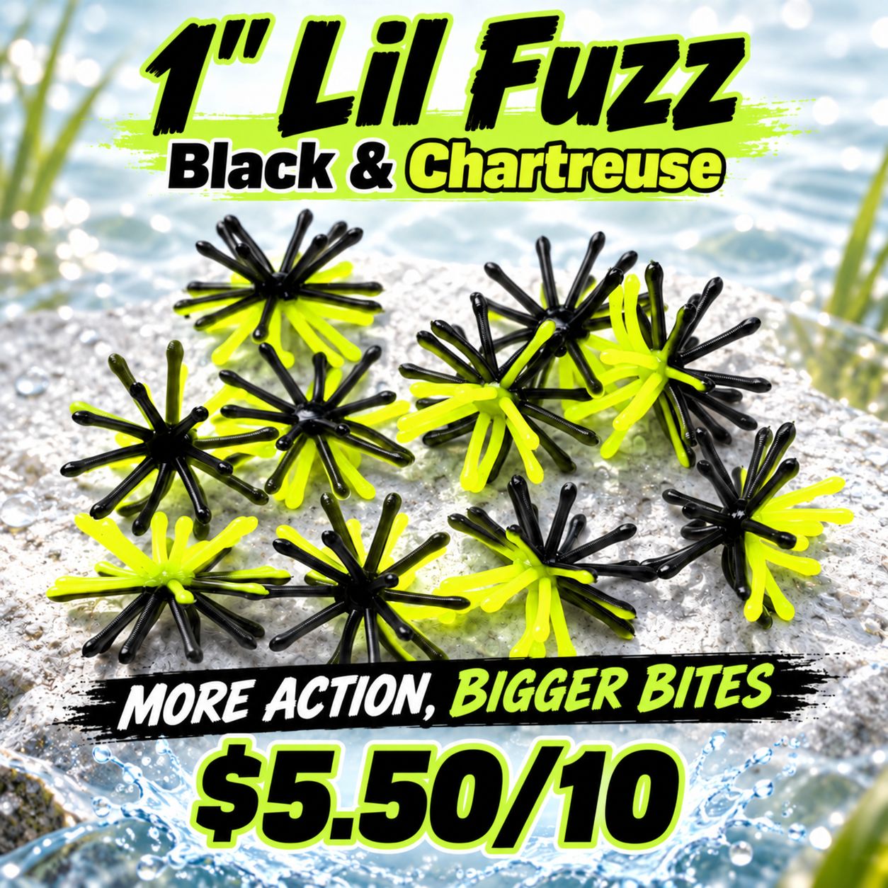 1" Lil fuzz  Black &amp; chartreuse  10 per pack