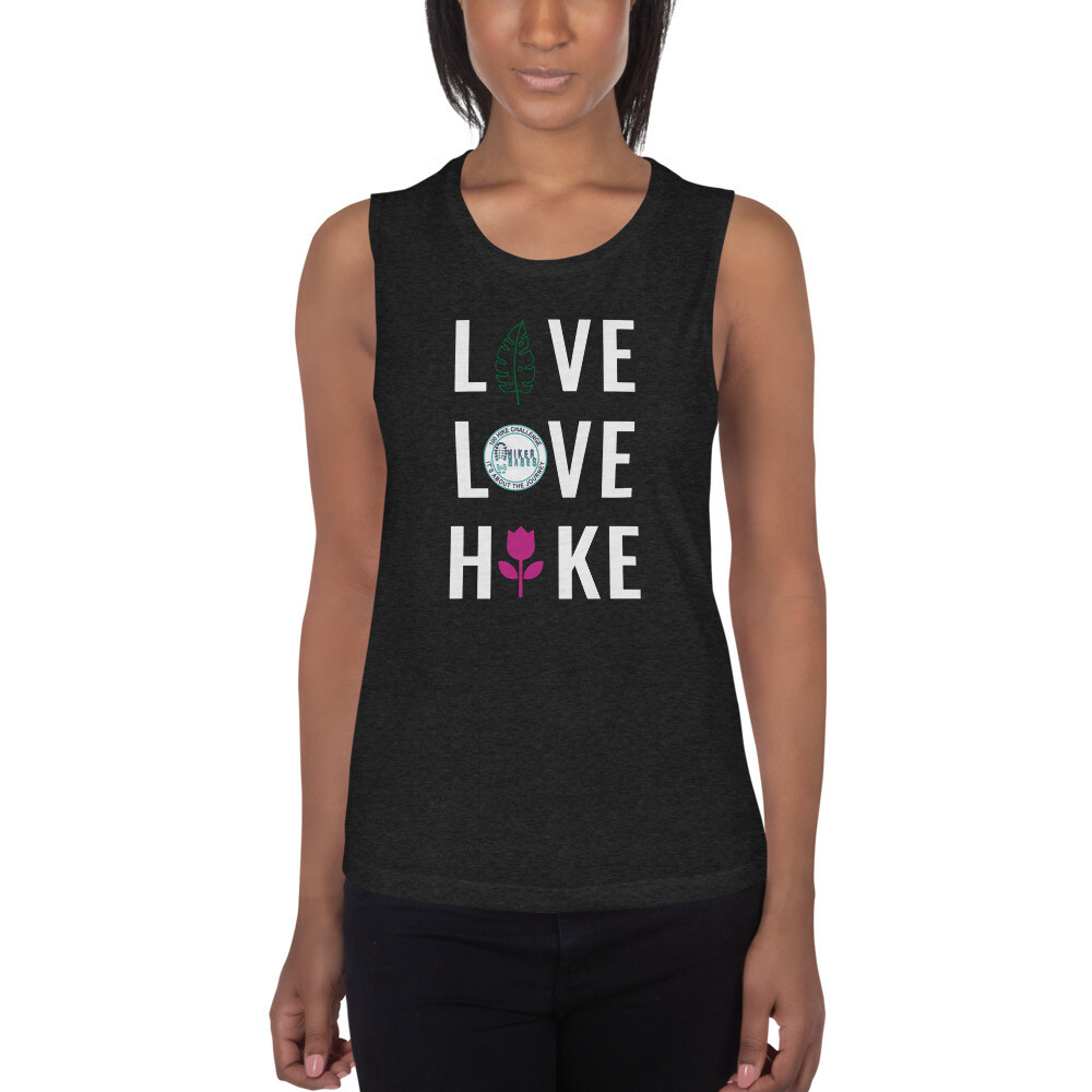 Live Love Hike Ladies’ Muscle Tank, Color: Black Heather, Size: S