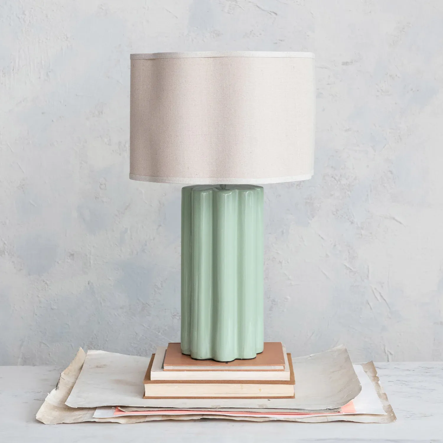 Stoneware Fluted Table Lamp Scalloped Shade